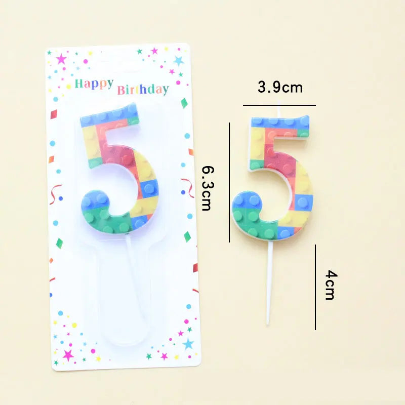New Building Block Print Number Birthday Candle 0‑9 Digital Cake Topper Block Theme Colorful Cake Decor Birthday Party Supplies