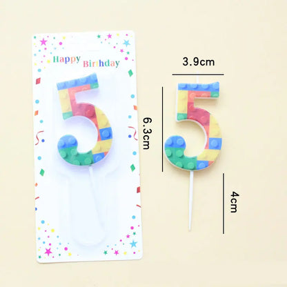 New Building Block Print Number Birthday Candle 0‑9 Digital Cake Topper Block Theme Colorful Cake Decor Birthday Party Supplies