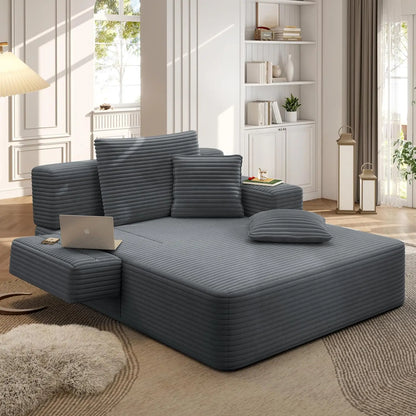2-in-1 Convertible Chaise Lounge Indoor, 60.2" Corduroy Upholstered Chaise Lounge Chair that Converts to Sleeper, Custom
