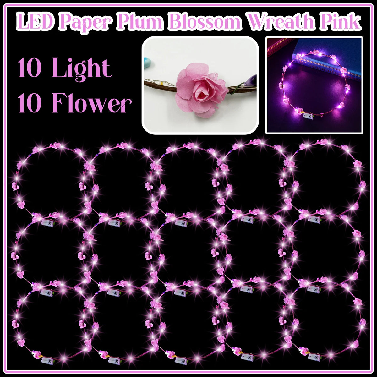 10-100Pcs LED Flower Headbands Light up Flower Headband Glow in the Dark Headband Wedding Party Music Festival Favors for Guest