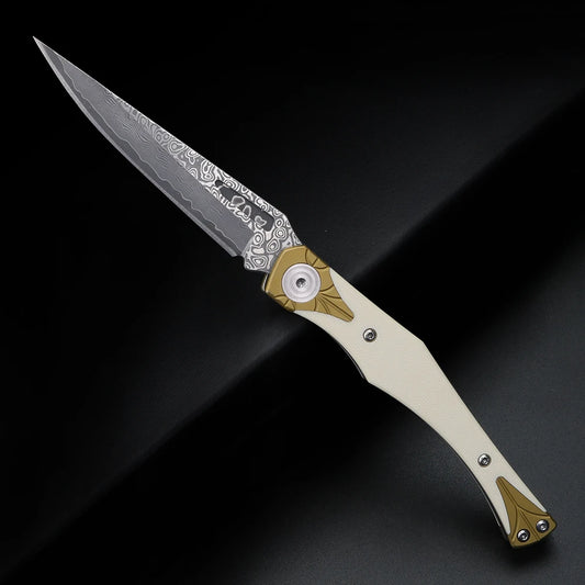 Folding knife, Damascus steel, portable, G10 handle, outdoor multi-functional pocket knife, high hardness knife