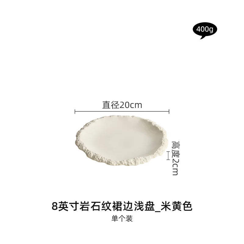 Rock Pattern Skirt Plate Dish Dish Household Ceramic Flat Shallow Plate Hotel Display Plate
