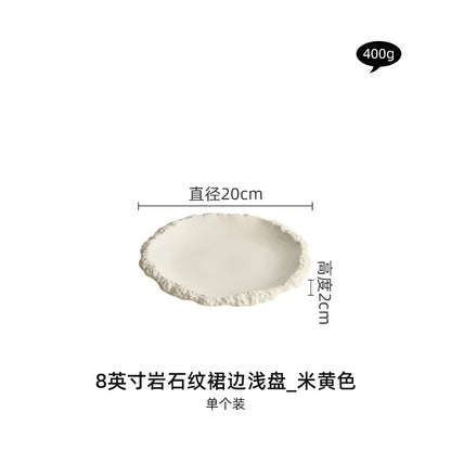 Rock Pattern Skirt Plate Dish Dish Household Ceramic Flat Shallow Plate Hotel Display Plate
