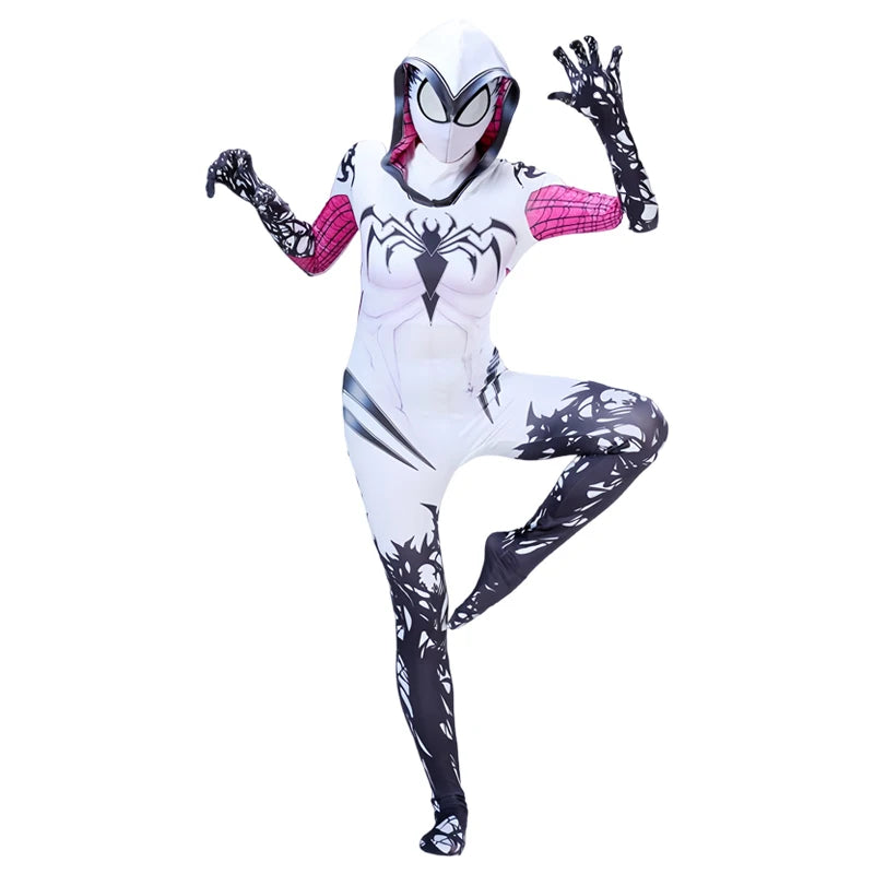 BEAST KINGDOM Spider Gwen Cosplay Gwen Stacy Cosplay Costume for Unisex Teenagers and Adults Jumpsuit Halloween Cosplay Bodysuit