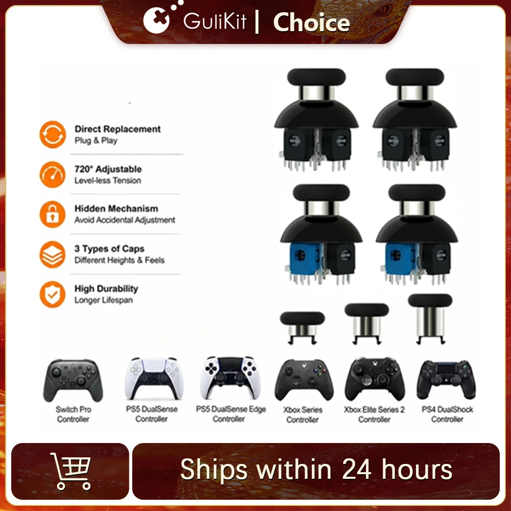 GuliKit 720° Tension Adjustable TMR Joystick for PS4 PS5 Edge Gamepad for Switch Pro Xbox Series Controller Game Accessories