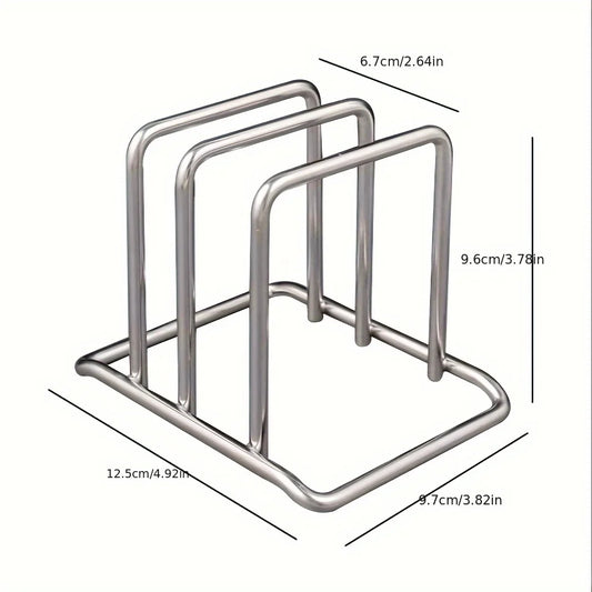 1pc Space-Saving Stainless Steel Pot Lid and Cutting Board Organizer Combo - Heavy-Duty Countertop Rack, kitchen organizer
