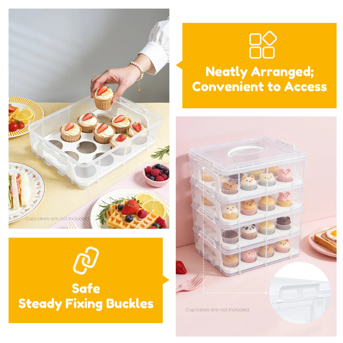 4-Tiers Cupcake Carrier 48 Holes Cakes Holder Bread Storage Display Box for Wedding Birthday Party