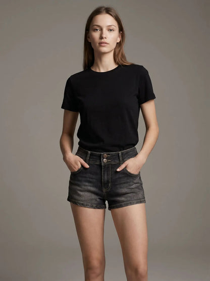 Y2k Zipper Denim Mini Shorts For Women Sexy Low Waist Pocket Peachy Bottom Short Jeans Female Chic Street Evening Club Partywear
