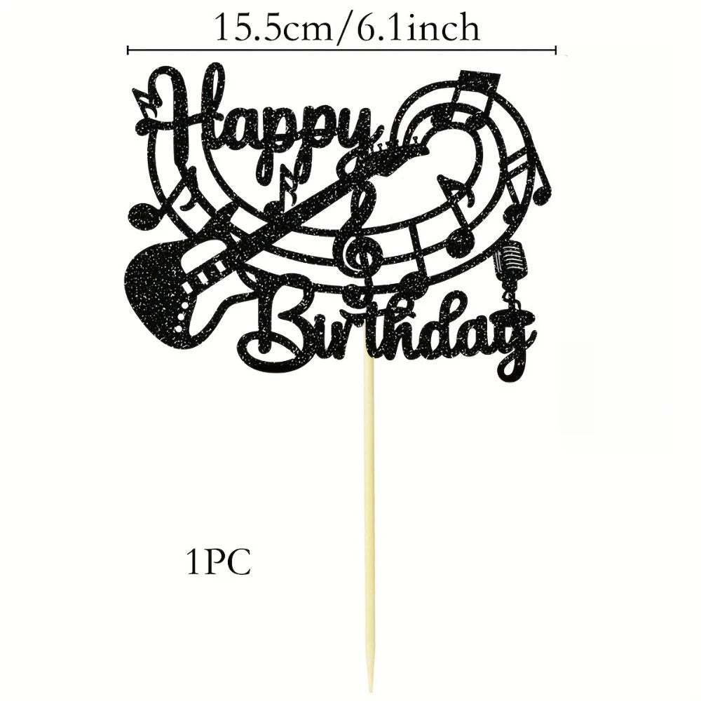1Pc Guitar Themed Cake Decorating Supplies Bamboo Music Cake Topper Perfect for Rock Birthday Celebrations, Halloween