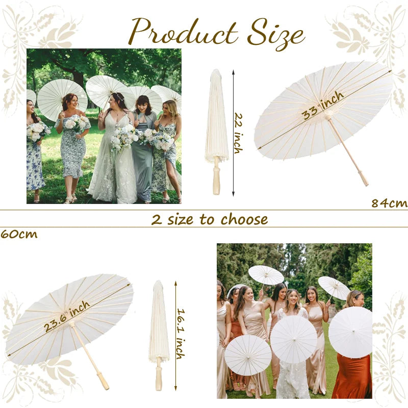 6-50Pcs 23.6/33Inches Wedding Paper Umbrellas White Parasols Bulk for Wedding Guests Bridal Party Decor Photo Props DIY Painting