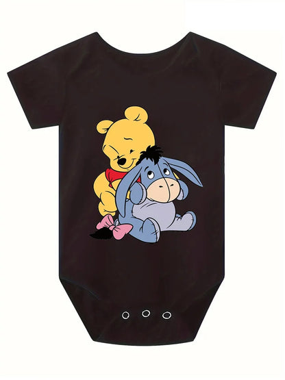 Cute Winnie The Pooh and Donkey Printed Baby Bodysuits One Piece Jumpsuit Clothes Toddler Boy Girl Short Sleeve Outfits