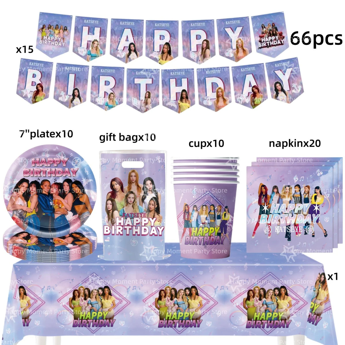 Kpop Katseye Party Decoration Tableware Tablecloth Cup Plate Napkin Sticker Bags Balloons Baby Shower Kpop Party Favors Supplies