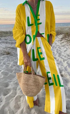 Summer Casual Shirts Two Piece Outfits 2 Pieces Set For Woman New In Matching Sets Blouse For Woman Temperament Vacation Printed