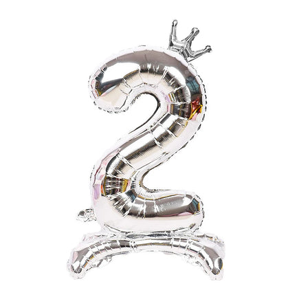 32 Inch Gold Number Stand Foil Balloons with Crown Digital Figures Globos 0-9 Birthday Party Wedding Decoration Kids Baby Shower