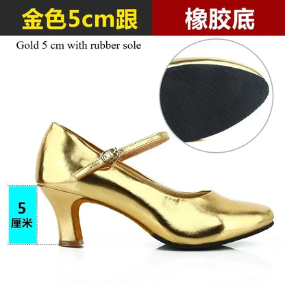 Women Patent Leather Shiny Closed Toe Salsa Shoes Black Gold Silver Red Ballroom Tango Latin Dance Shoes for Woman 5cm/7cm Heels