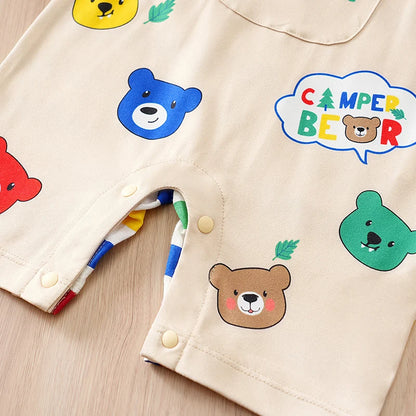 Newborn Baby Clothes Rainbow back strap bear print pocket cotton Fashion Infant Jumpsuit Toddler Short Sleeve One-piece Pajamas