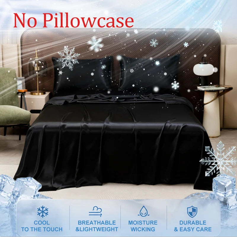 Summer Cooling Bed Sheet Breathable Comfortable Cooling Blanket Ice Silk Fabric Solid Color Flat Sheet Luxury Bedding Sheet