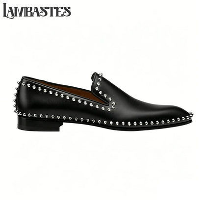 Metallic Stud Trimmed Mens Loafers Patent Matte PU Leather Slip on Shoes Edge Studded Accent Designer Style Formal Dress Shoes