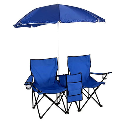 Camping Furnishings Folding Camping Outdoor Picnic Double Chair with Umbrella Table Cooler Beach New