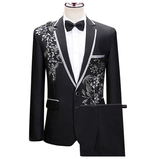 (jacket+pants) Men Fashion Wedding Banquet Party Flower