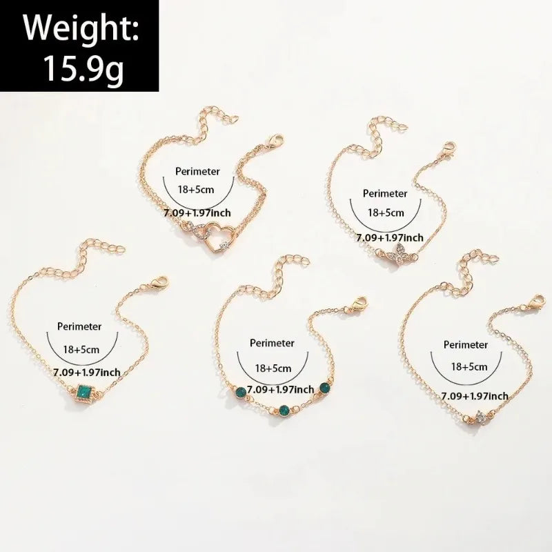 5PCS/Set Rhinestone Butterfly Bracelet Set for Women Korean Fashion Designer Adjustable Bead Bracelet Luxury Original Jewelry