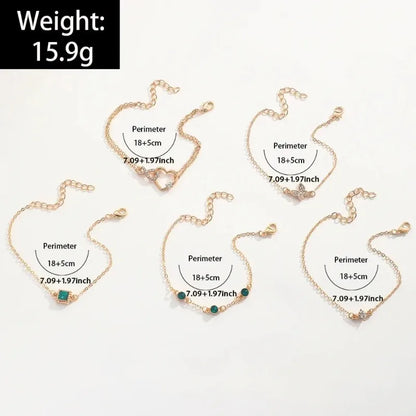 5PCS/Set Rhinestone Butterfly Bracelet Set for Women Korean Fashion Designer Adjustable Bead Bracelet Luxury Original Jewelry