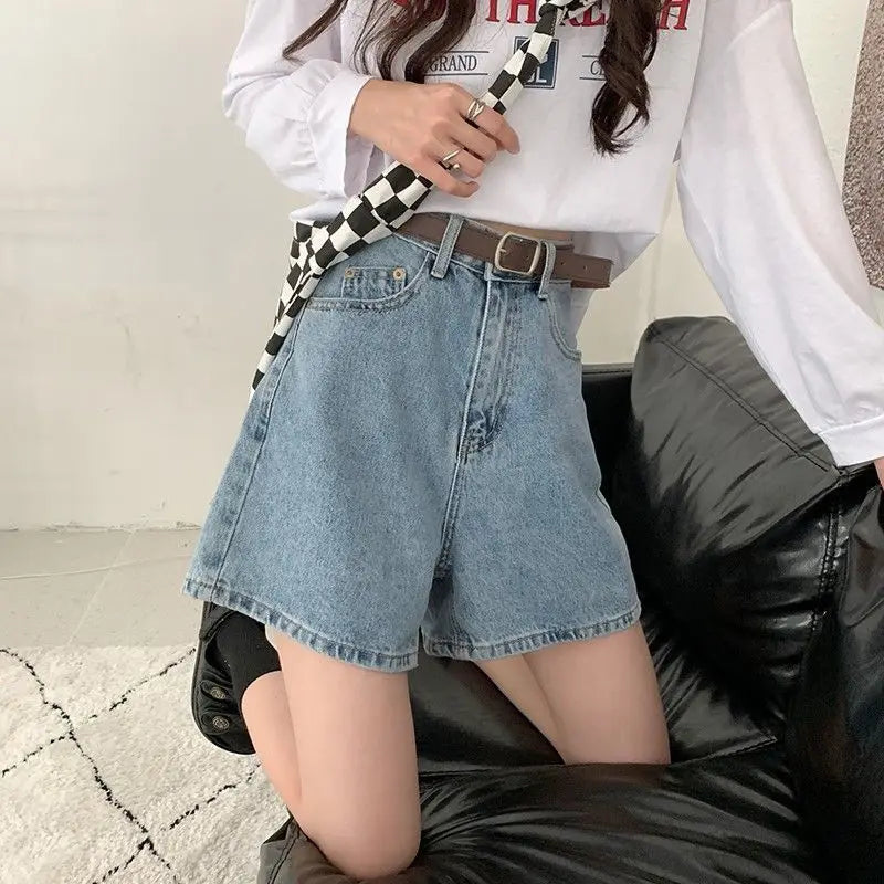 Summer Thin High Waist Wide Leg ort Jeans Women's Loose Fit A-Line orts Casual Straight Tube Pants High Waist orts