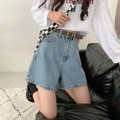 Summer Thin High Waist Wide Leg ort Jeans Women's Loose Fit A-Line orts Casual Straight Tube Pants High Waist orts