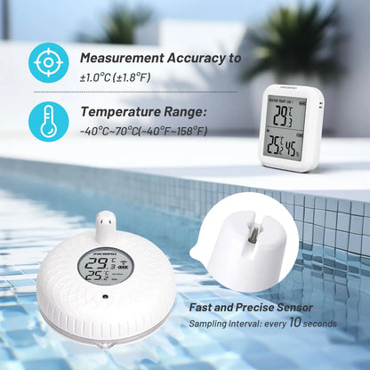 INKBIRD Wireless Digital Swimming Pool Thermometer with Indoor Monitor Up to 300 ft Transmission for Bathtub,Hot Spring,Aquarium
