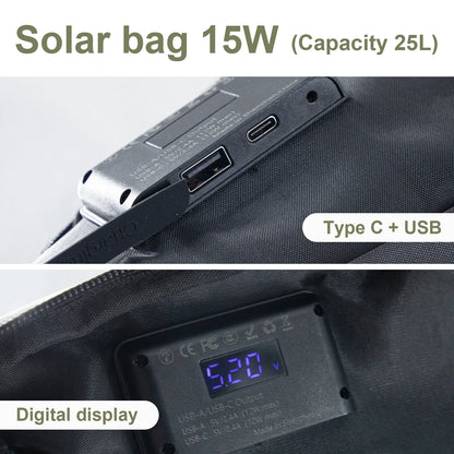 LEAORLD 25L Backpack 15W Solar Panel Backpack, Large Capacity Travel Backpack, Unisex, Business Computer Bag, Fit 17 inch Laptop