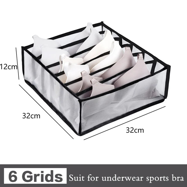 6-Grid Foldable Drawer Divider Underwear Storage Box, Wardrobe Organizer for Bras, Socks & Lingerie, Closet Storage Container
