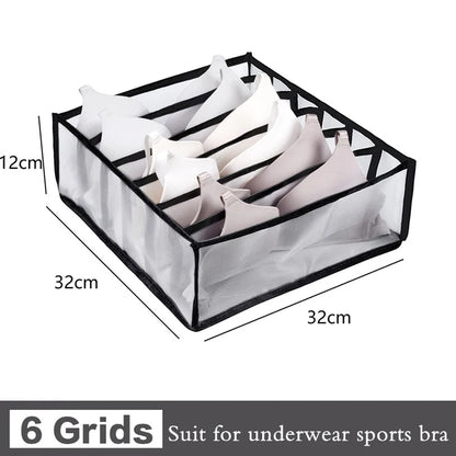 6-Grid Foldable Drawer Divider Underwear Storage Box, Wardrobe Organizer for Bras, Socks & Lingerie, Closet Storage Container