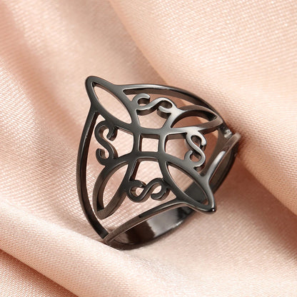 LIKGREAT Witch Knot Ring for Women Men Hollow Stainless Steel Finger Rings Celtic Vintage Amulet Protection Couple Jewelry Gifts
