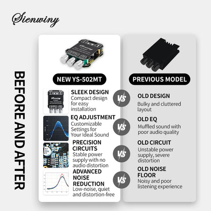 YS-502MT Bluetooth Audio Amplifier Board 2.0 Channel 100W Mini Hi-Fi Stereo Power Amp Module DC 12-24V For Speakers