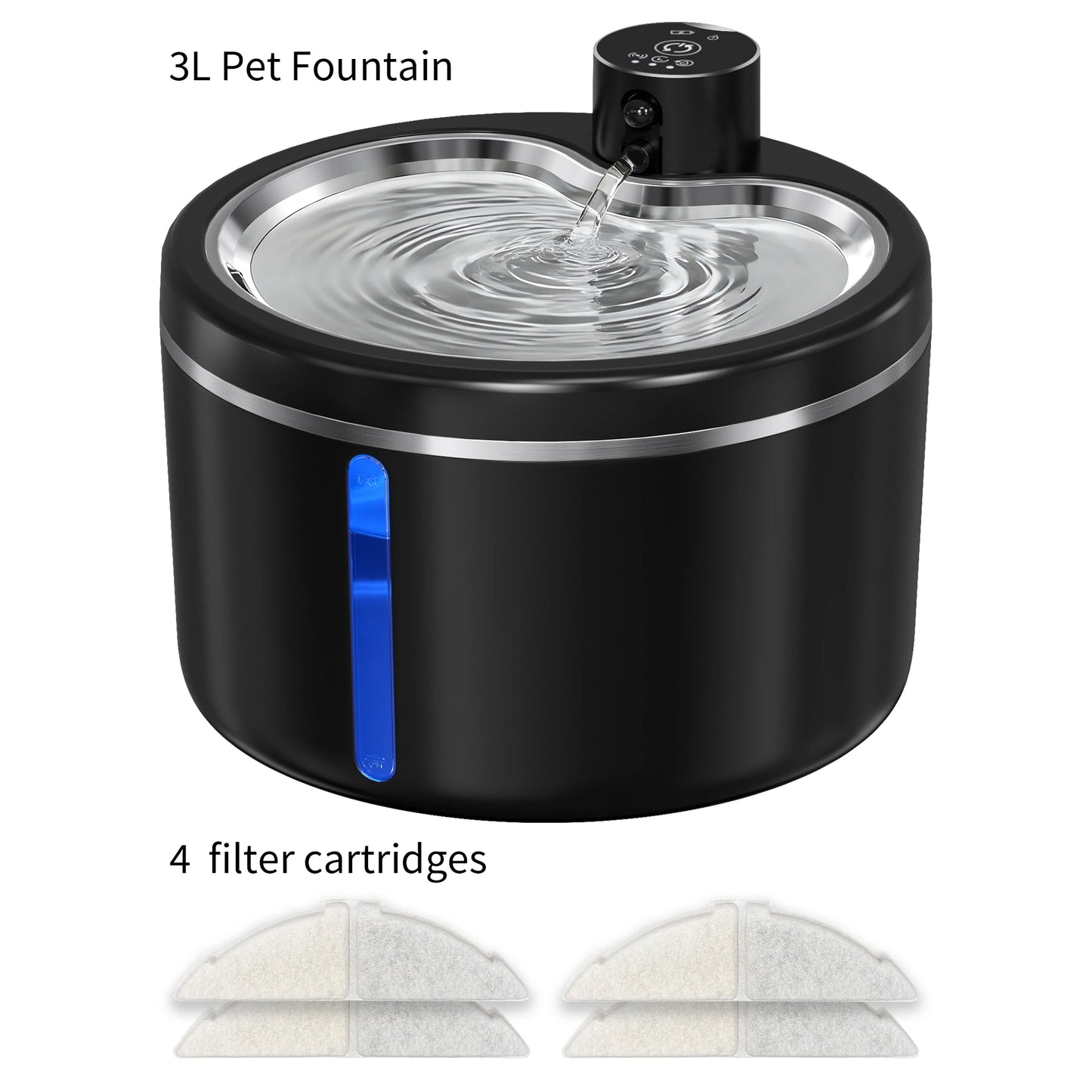 3L Cat Water Fountain Automatic Filter Pet Water Purifier 4000mAh Long-lasting Battery and Silent Pump with Stainless Steel Tray