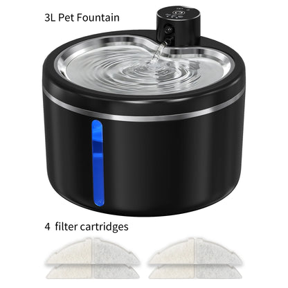 3L Cat Water Fountain Automatic Filter Pet Water Purifier 4000mAh Long-lasting Battery and Silent Pump with Stainless Steel Tray