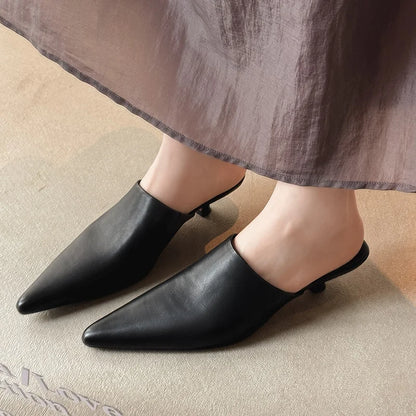 2025 New Mueller Slippers Genuine Leather Women Shoes Sexy Pointed Toe Summer Shoes Ladies Snake Pattern Black White Party Shoes