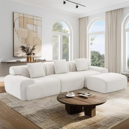 Heavy-Duty 122 Sectional Sofa with Ottoman, Premium Corduroy, 1200lbs Capacity, High-Density Foam (Beige, 3 Seater & 1 Ottoman)