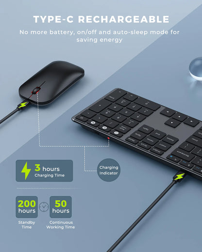 Wireless Bluetooth Keyboard and Mouse Combo Multi-Device Rechargeable Slim Keyboard and Mouse for Win 8 10 MacBook Pro Air iPad