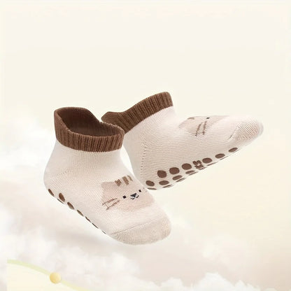 12 Pairs of Boys and Girls' Anti Slip Socks with Cute Cartoon Animal Patterns, Comfortable and Breathable Baby Floor Socks
