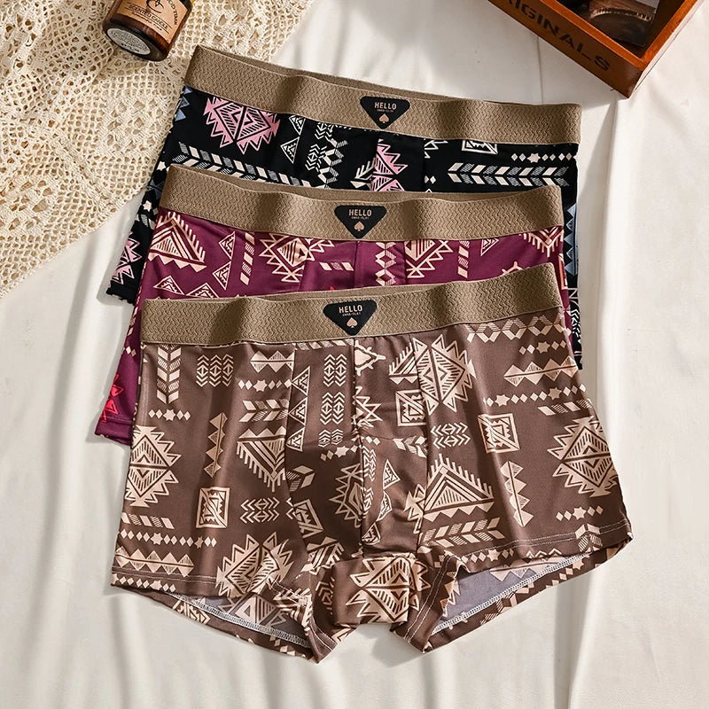 3Pcs Boxer Shorts Men's Underwear Ice Silk Underpants Sexy Panties 3A Antibacterial Breathable Elastic Lingerie Plus Size L-6XL