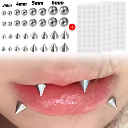 Fake Piercing Stud Set Fake Nose Ring Stud with Sticker Pack Fake Eyebrow Lips Piercing Non Piercied Earring Stud Body Jewelry