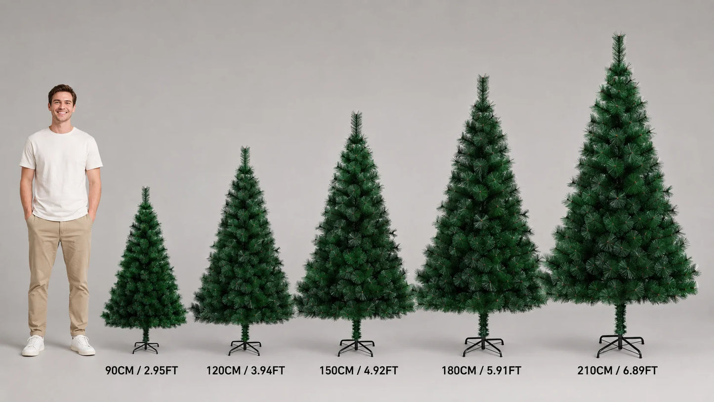 Artificial Christmas Tree 120-210cm PET Pine Needle Xmas Tree Optional USB Warm White Cool White Multicolor Lights Metal Stand