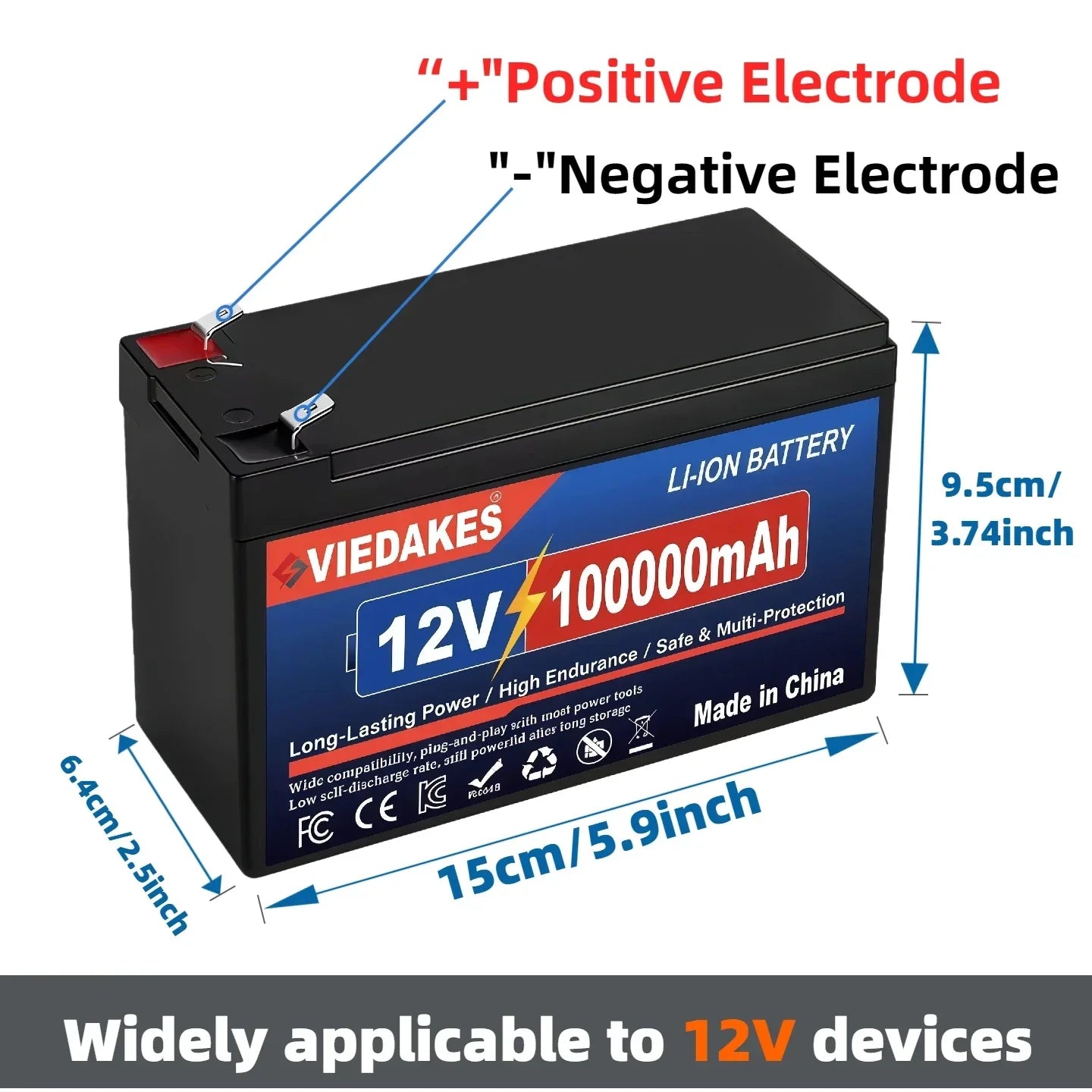 VIEDAKES Brand New 3S7P 12V 100Ah LiFePO4 18650 Battery Pack Power Bank Lightweight Design for Hiking Backpacking Trips