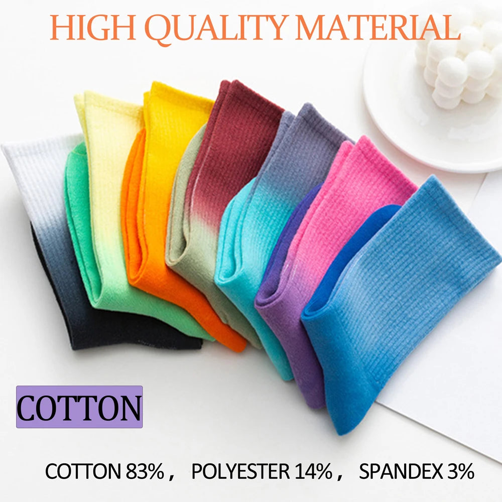 New Tie-Dye Gradient Color Crew Socks Mid-Calf Socks Unisex Fashion Daily Street Skateboard Socks Breathable Couple Sports Socks