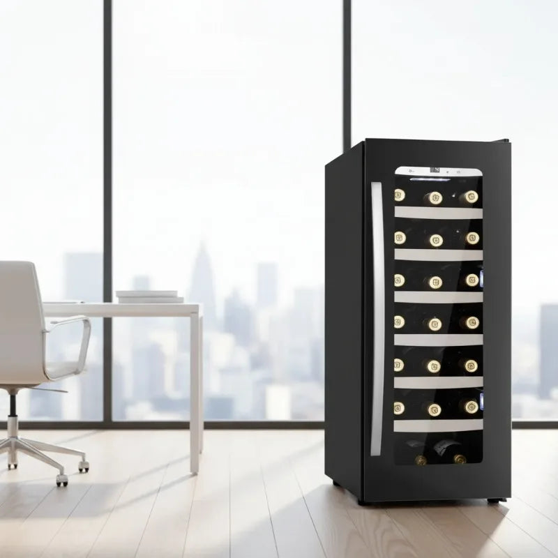 Airo OEM JG18A Automatic Temperature Controlled Wine Cooler Single Zone Matt Black Plastic Wine Cellar Fridge with Glass Door