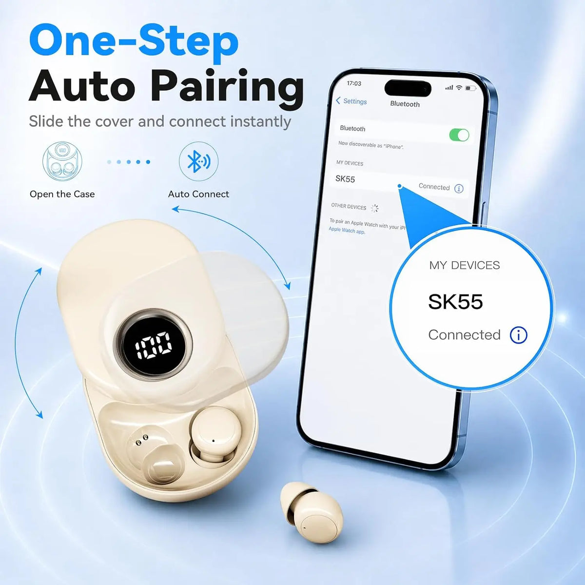 INSONIXN SK55 Mini Invisible Wireless Bluetooth Earbuds For Small Ears Sleep Music School Supply