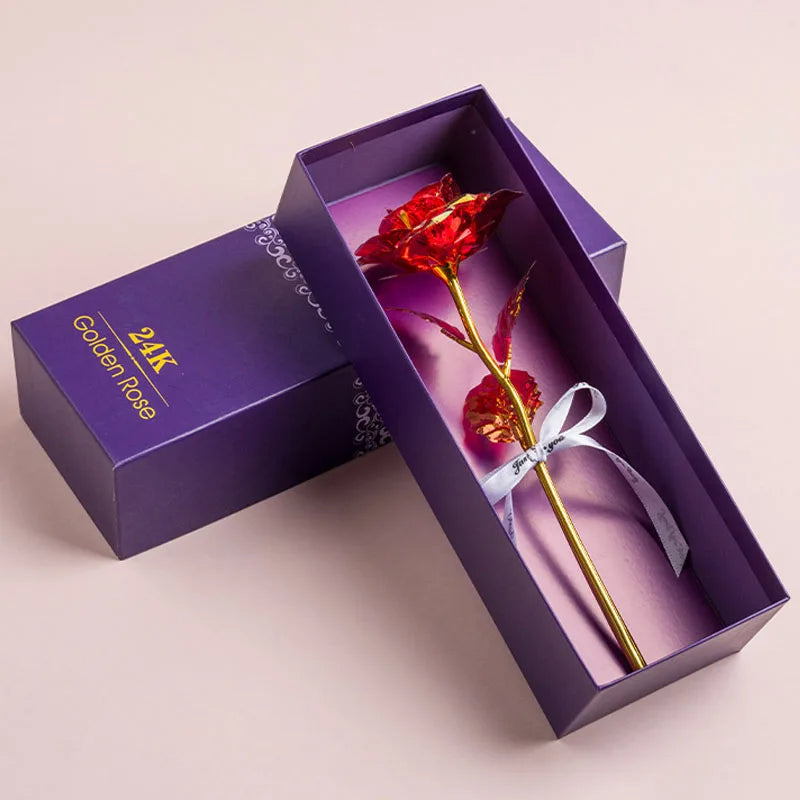 Artificial 24k Plated Rose With Love Holder Box Gift for Mothers Day Valentines Day Birthday Anniversary Thanksgiving Present