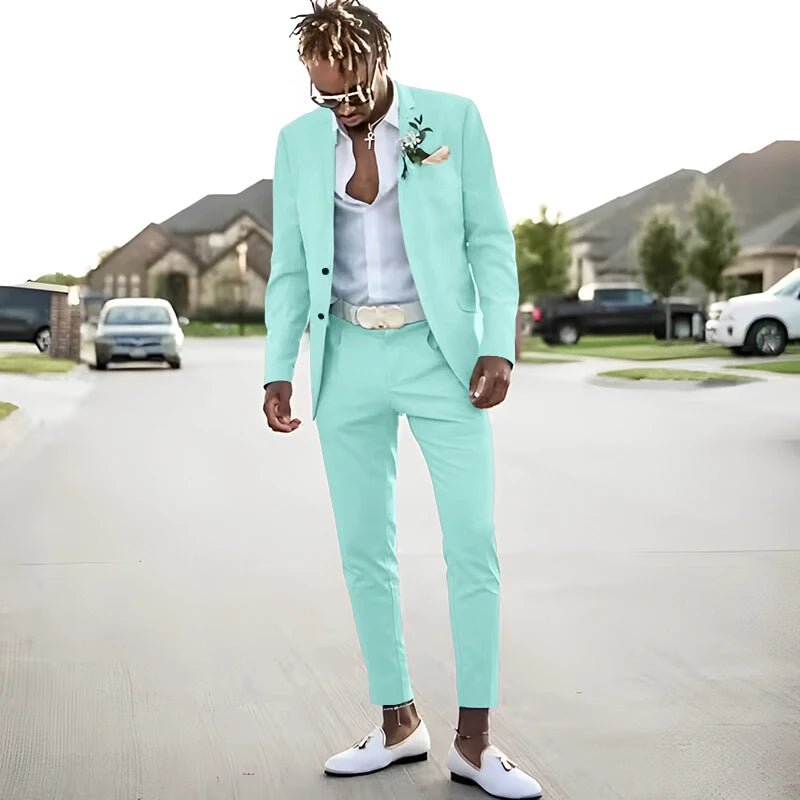 Men's Suit Set 2 Piece Stylish Blazer Pants Business Casual Groom Wedding Party Tuxedo Elegant Formal Slim Fit Male Suit
