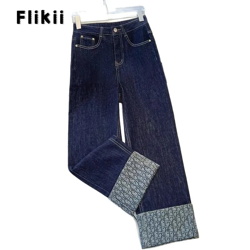Korean Straight Jeans Women's 2025 New High Waist Ladies Wide Legs Spring Summer Casual Loose All-Match Pants Female Trouser